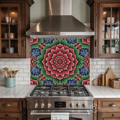 Ornate Floral Medallion Printed Glass Kitchen Backsplash