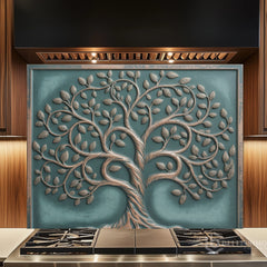 Ornate Copper Tree Glass Backsplash