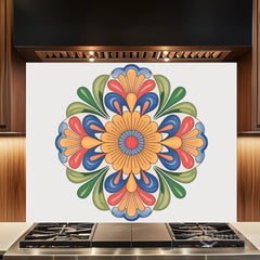 Vibrant Talavera Floral Glass Backsplash