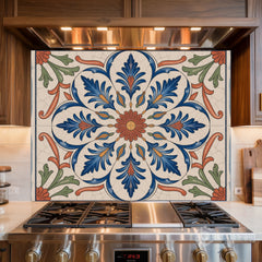 Ottoman Mediterranean Tile Medallion Glass Backsplash