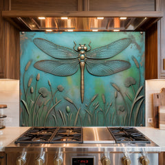 Embossed Metal Relief Dragon Glass Backsplash Design