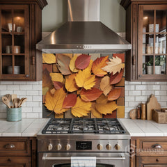 Elegant Autumn Leaf Glass Backsplash Design