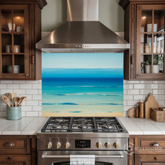 Full-Bleed Layered Sea Horizon Glass Backsplash