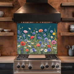Wildflower Meadow Tapestry Glass Backsplash
