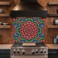 Ornate Floral Medallion Printed Glass Kitchen Backsplash
