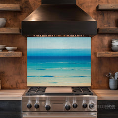 Full-Bleed Layered Sea Horizon Glass Backsplash