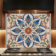Ottoman Mediterranean Tile Medallion Glass Backsplash
