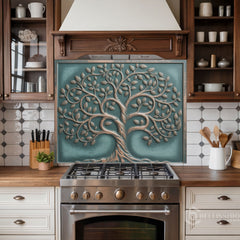 Ornate Copper Tree Glass Backsplash