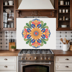 Vibrant Talavera Floral Glass Backsplash
