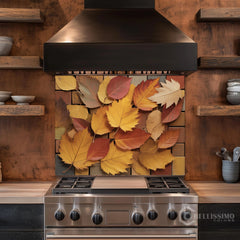 Elegant Autumn Leaf Glass Backsplash Design