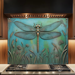 Embossed Metal Relief Dragon Glass Backsplash Design