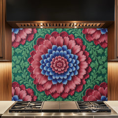 Ornate Floral Medallion Glass Backsplash Design