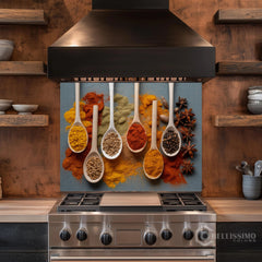 Full-Bleed Culinary Spice Spoon Grid Backsplash