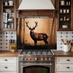 Moody Forest Stag Glass Backsplash Design