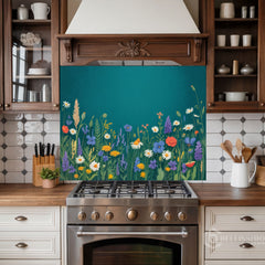 Lush Wildflower Garden Glass Backsplash Design