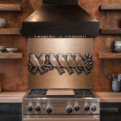 Brushed Bronze Birds on Branch Glass Backsplash