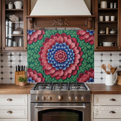 Ornate Floral Medallion Glass Backsplash Design