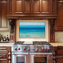Full-Bleed Layered Sea Horizon Glass Backsplash