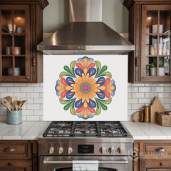 Vibrant Talavera Floral Glass Backsplash