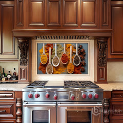 Full-Bleed Culinary Spice Spoon Grid Backsplash