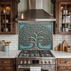 Ornate Copper Tree Glass Backsplash