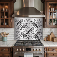 Engraved Metal Design Glass Backsplash Panel