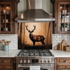Moody Forest Stag Glass Backsplash Design