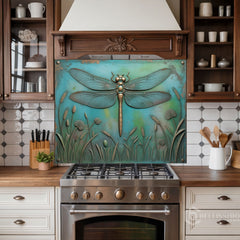Embossed Metal Relief Dragon Glass Backsplash Design