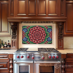 Ornate Floral Medallion Printed Glass Kitchen Backsplash