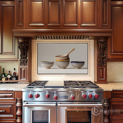 Stacked Ceramic Bowls Still Life Glass Backsplash