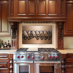 Brushed Bronze Birds on Branch Glass Backsplash
