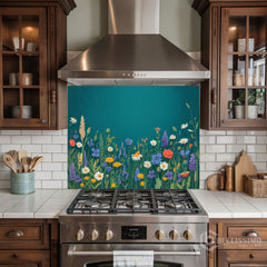 Lush Wildflower Garden Glass Backsplash Design