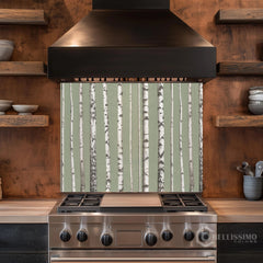 Minimalist Birch Forest Glass Backsplash