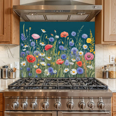 Wildflower Meadow Tapestry Glass Backsplash