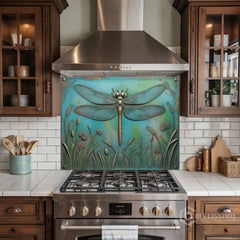 Embossed Metal Relief Dragon Glass Backsplash Design