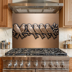 Brushed Bronze Birds on Branch Glass Backsplash