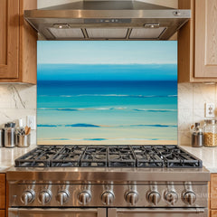 Full-Bleed Layered Sea Horizon Glass Backsplash