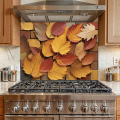 Elegant Autumn Leaf Glass Backsplash Design