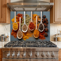 Full-Bleed Culinary Spice Spoon Grid Backsplash