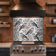 Engraved Metal Design Glass Backsplash Panel