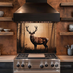 Moody Forest Stag Glass Backsplash Design