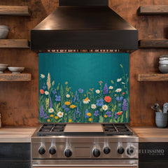 Lush Wildflower Garden Glass Backsplash Design