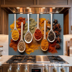 Full-Bleed Culinary Spice Spoon Grid Backsplash