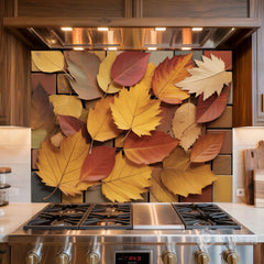 Elegant Autumn Leaf Glass Backsplash Design