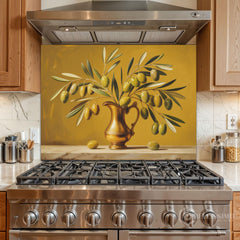 Honey Gold Olive Branch Glass Backsplash