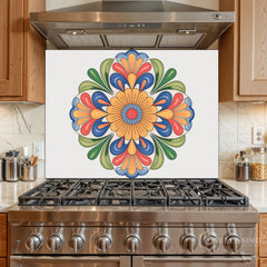 Vibrant Talavera Floral Glass Backsplash