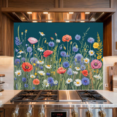 Wildflower Meadow Tapestry Glass Backsplash