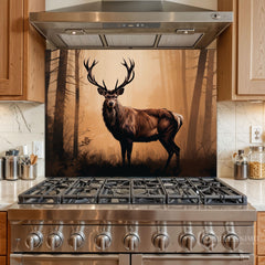 Moody Forest Stag Glass Backsplash Design