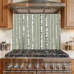 Minimalist Birch Forest Glass Backsplash