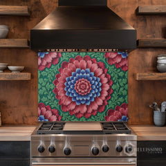 Ornate Floral Medallion Glass Backsplash Design